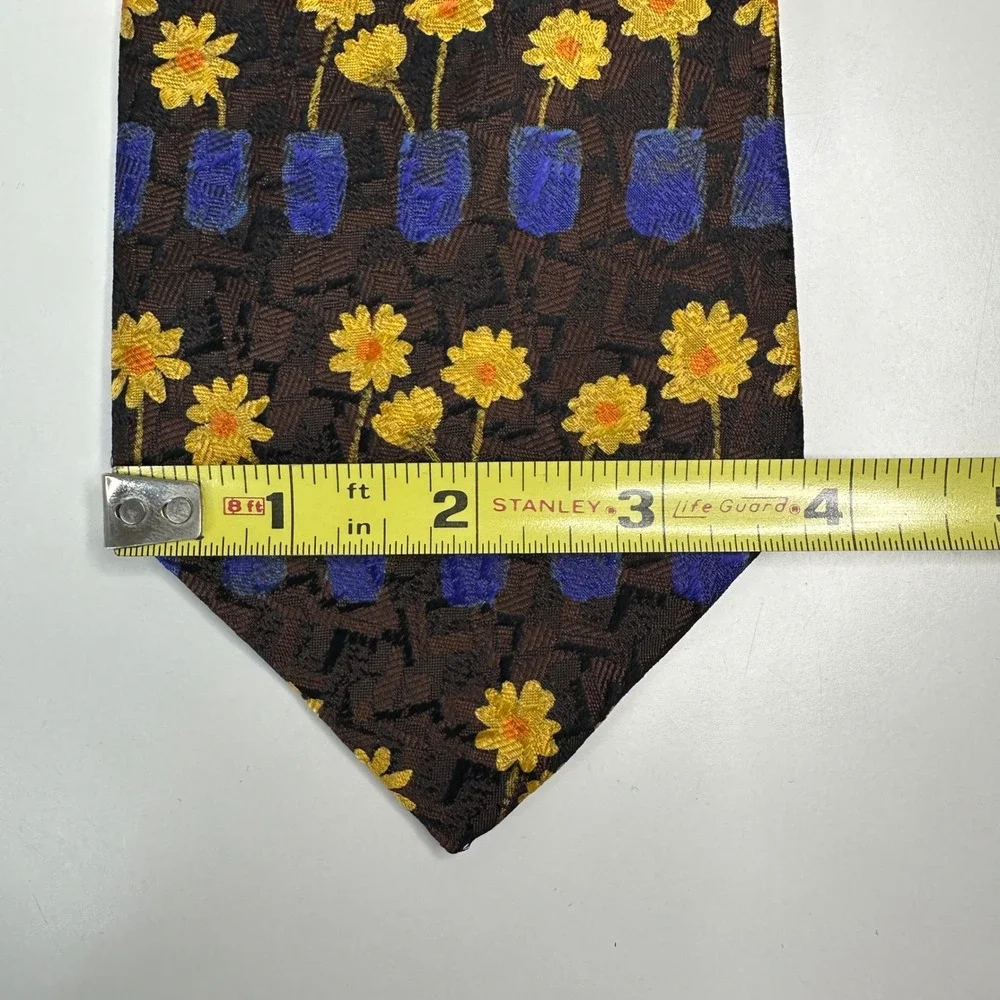 Ermenegildo Zegna Silk Tie Brown Yellow Floral Blue Vase Mens Luxury Fashion